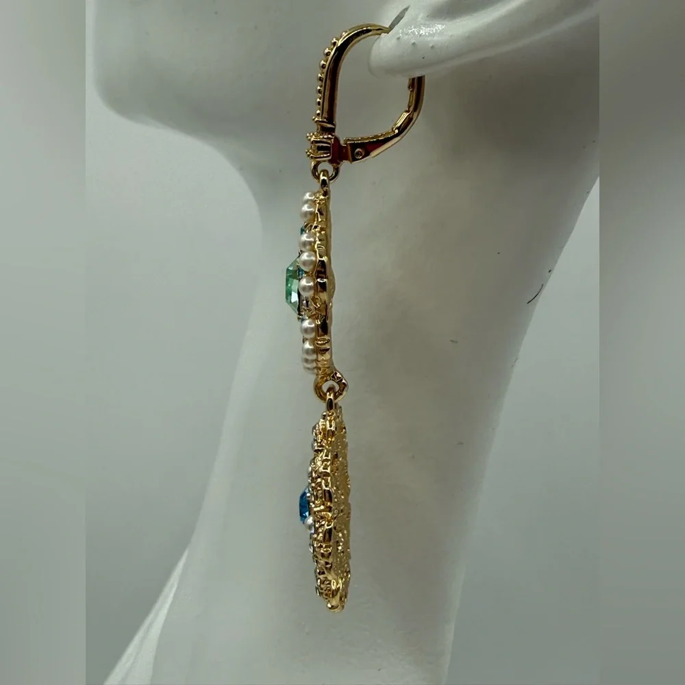 Marchesa Gold-Tone Crystal & Pearl Drop Earrings - Picture 7 of 16